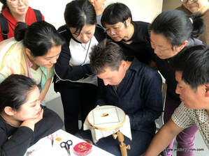 Jessica Grimm teaching embroidery at the National Silk Museum Hangzhou China