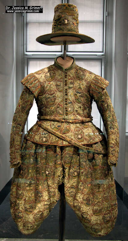 Embroidered landscapegarment of Elector Johan Georg I of Saxony made in AD 1611 by Hans Erich Friese in Dresden, Germany.
